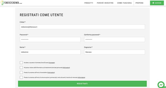 ENER2CROWD registrazione come si fa